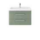 Hudson Reed Solar 800Mm Wall Hung 2-drawer Unit And Ceramic 1 Tap Hole Basin - Fern Green
