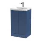 Hudson Reed Fluted 500Mm Floor Standing 2-door Vanity And Mid-edge Basin - Satin Blue