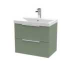 Hudson Reed Fluted 600Mm Wall Hung 2-drawer Vanity And Thin-edge Basin - Satin Green