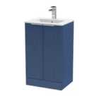 Hudson Reed Fluted 500Mm Floor Standing 2-door Vanity And Minimalist Basin - Satin Blue