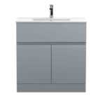 Hudson Reed Urban Floor Standing 2 Door 1 Drawer Vanity Unit With Minimalist Basin 800Mm - Satin Grey