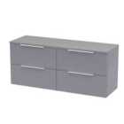 Hudson Reed Fluted 1200Mm Wall Hung 4-drawer Vanity And Worktop - Satin Grey