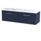 Hudson Reed Juno 1200Mm Wall Hung 2-drawer Vanity & Laminate Worktop - Midnight Blue