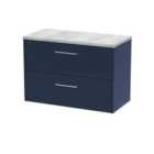 Hudson Reed Juno 800Mm Wall Hung 2-drawer Vanity & Laminate Worktop - Midnight Blue