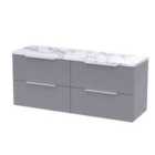 Hudson Reed Fluted 1200Mm Wall Hung 4-drawer Vanity & Laminate Worktop - Satin Grey