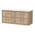 Hudson Reed Lille 1200Mm Wall Hung 4-drawer Vanity With Marble Worktop - Bleached Oak