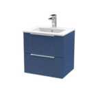 Hudson Reed Fluted 500Mm Wall Hung 2-drawer Vanity And Minimalist Basin - Satin Blue