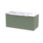 Hudson Reed Fluted 800Mm Wall Hung Single Drawer Vanity & Laminate Worktop - Satin Green