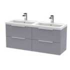 Hudson Reed Fluted 1200Mm Wall Hung 4-drawer Vanity And Double Basin - Satin Grey