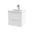 Hudson Reed Fluted 500Mm Wall Hung 2-drawer Vanity And Minimalist Basin - Satin White