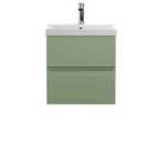 Hudson Reed Urban 500Mm Wall Hung 2-drawer Unit And Thin-edge Basin 1 Tap Hole - Satin Green