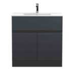 Hudson Reed Urban Floor Standing 2 Door Vanity & Minimalist Ceramic Basin, 800Mm - Soft Black