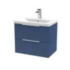 Hudson Reed Fluted 600Mm Wall Hung 2-drawer Vanity And Mid-edge Basin - Satin Blue