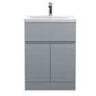 Hudson Reed Urban Floor Standing 2 Door 1 Drawer Vanity Unit With Mid-edge Basin 600Mm - Satin Grey