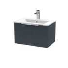 Hudson Reed Fluted 600Mm Wall Hung Single Drawer Vanity And Minimalist Basin - Soft Black
