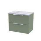 Hudson Reed Fluted 600Mm Wall Hung 2-drawer Vanity And Laminate Top - Satin Green
