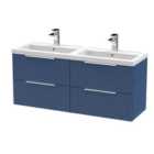 Hudson Reed Fluted 1200Mm Wall Hung 4-drawer Vanity And Double Basin - Satin Blue