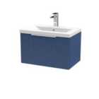 Hudson Reed Fluted 600Mm Wall Hung Single Drawer Vanity And Mid-edge Basin - Satin Blue