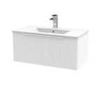 Hudson Reed Fluted 800Mm Wall Hung Single Drawer Vanity And Minimalist Basin - Satin White