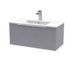 Hudson Reed Fluted 800Mm Wall Hung Single Drawer Vanity And Minimalist Basin - Satin Grey