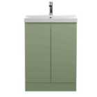 Hudson Reed Urban 600Mm Floor Standing 2-door Unit And Thin-edge Basin 1 Tap Hole - Satin Green
