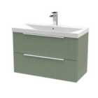Hudson Reed Fluted 800Mm Wall Hung 2-drawer Vanity And Thin-edge Basin - Satin Green
