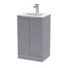 Hudson Reed Fluted 500Mm Floor Standing 2-door Vanity And Minimalist Basin - Satin Grey