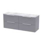 Hudson Reed Fluted 1200Mm Wall Hung 4-drawer Vanity & Laminate Worktop - Satin Grey