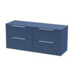 Hudson Reed Fluted 1200Mm Wall Hung 4-drawer Vanity And Worktop - Satin Blue