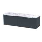 Hudson Reed Fluted 1200Mm Wall Hung 2-drawer Vanity & Laminate Worktop - Soft Black