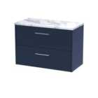 Hudson Reed Juno 800Mm Wall Hung 2-drawer Vanity & Laminate Worktop - Midnight Blue