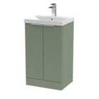 Hudson Reed Fluted 500Mm Floor Standing 2-door Vanity And Thin-edge Basin - Satin Green
