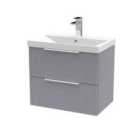 Hudson Reed Fluted 600Mm Wall Hung 2-drawer Vanity And Thin-edge Basin - Satin Grey