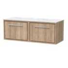 Hudson Reed Lille 1200Mm Wall Hung Single Drawer Vanity With Marble Worktop - Bleached Oak
