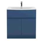 Hudson Reed Urban Floor Standing 2 Door Vanity Unit With Curved Basin 800Mm - Satin Blue