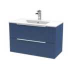 Hudson Reed Fluted 800Mm Wall Hung 2-drawer Vanity And Minimalist Basin - Satin Blue