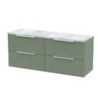 Hudson Reed Fluted 1200Mm Wall Hung 4-drawer Vanity & Laminate Worktop - Satin Green