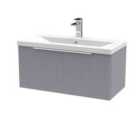 Hudson Reed Fluted 800Mm Wall Hung Single Drawer Vanity And Mid-edge Basin - Satin Grey
