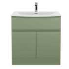Hudson Reed Urban 800Mm Floor Standing 2-door/Drawer Unit And Curved Basin 1 Tap Hole - Satin Green