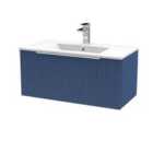 Hudson Reed Fluted 800Mm Wall Hung Single Drawer Vanity And Minimalist Basin - Satin Blue