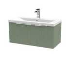 Hudson Reed Fluted 800Mm Wall Hung Single Drawer Vanity And Mid-edge Basin - Satin Green