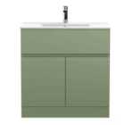 Hudson Reed Urban 800Mm Floor Standing 2-door/Drawer Unit And Minimalist Basin 1 Tap Hole - Satin Green