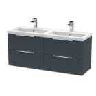 Hudson Reed Fluted 1200Mm Wall Hung 4-drawer Vanity And Double Basin - Soft Black