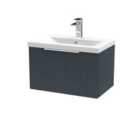 Hudson Reed Fluted 600Mm Wall Hung Single Drawer Vanity And Mid-edge Basin - Soft Black