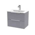 Hudson Reed Fluted 600Mm Wall Hung 2-drawer Vanity And Minimalist Basin - Satin Grey