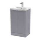 Hudson Reed Fluted 500Mm Floor Standing 2-door Vanity And Mid-edge Basin - Satin Grey