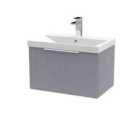 Hudson Reed Fluted 600Mm Wall Hung Single Drawer Vanity And Thin-edge Basin - Satin Grey