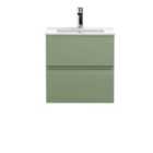 Hudson Reed Urban 500Mm Wall Hung 2-drawer Unit And Minimalist Basin 1 Tap Hole - Satin Green