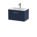 Hudson Reed Juno 600Mm Wall Hung Single Drawer Vanity & Basin 2 - Midnight Blue