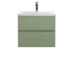 Hudson Reed Urban 600Mm Wall Hung 2-drawer Unit And Mid-edge Basin 1 Tap Hole - Satin Green